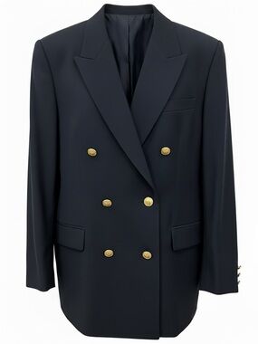 Talbots 100% Wool Navy Blue Double Breasted Golden Buttons Plus Size Blazer